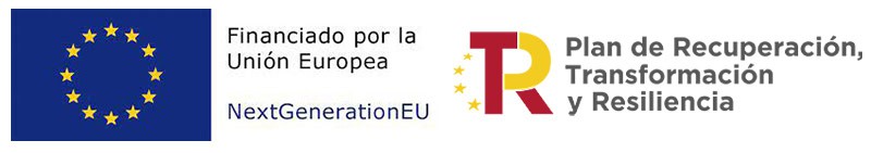 Logos of the European Union and Spain's Recovery, Transformation and Resilience Plan, with text indicating funding by the EU's NextGenerationEU program.